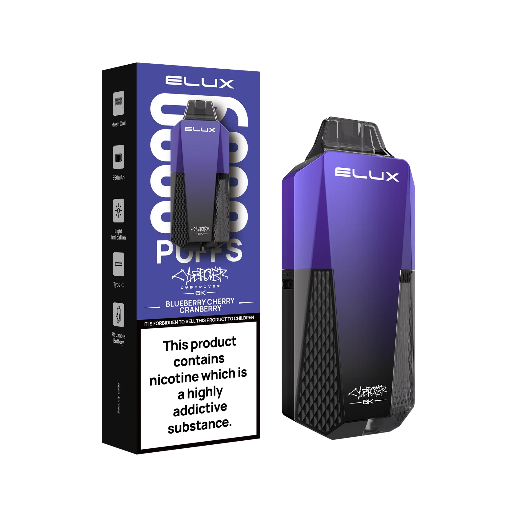 Elux cyberover 6k refill pod kit Blueberry cherry cranberry