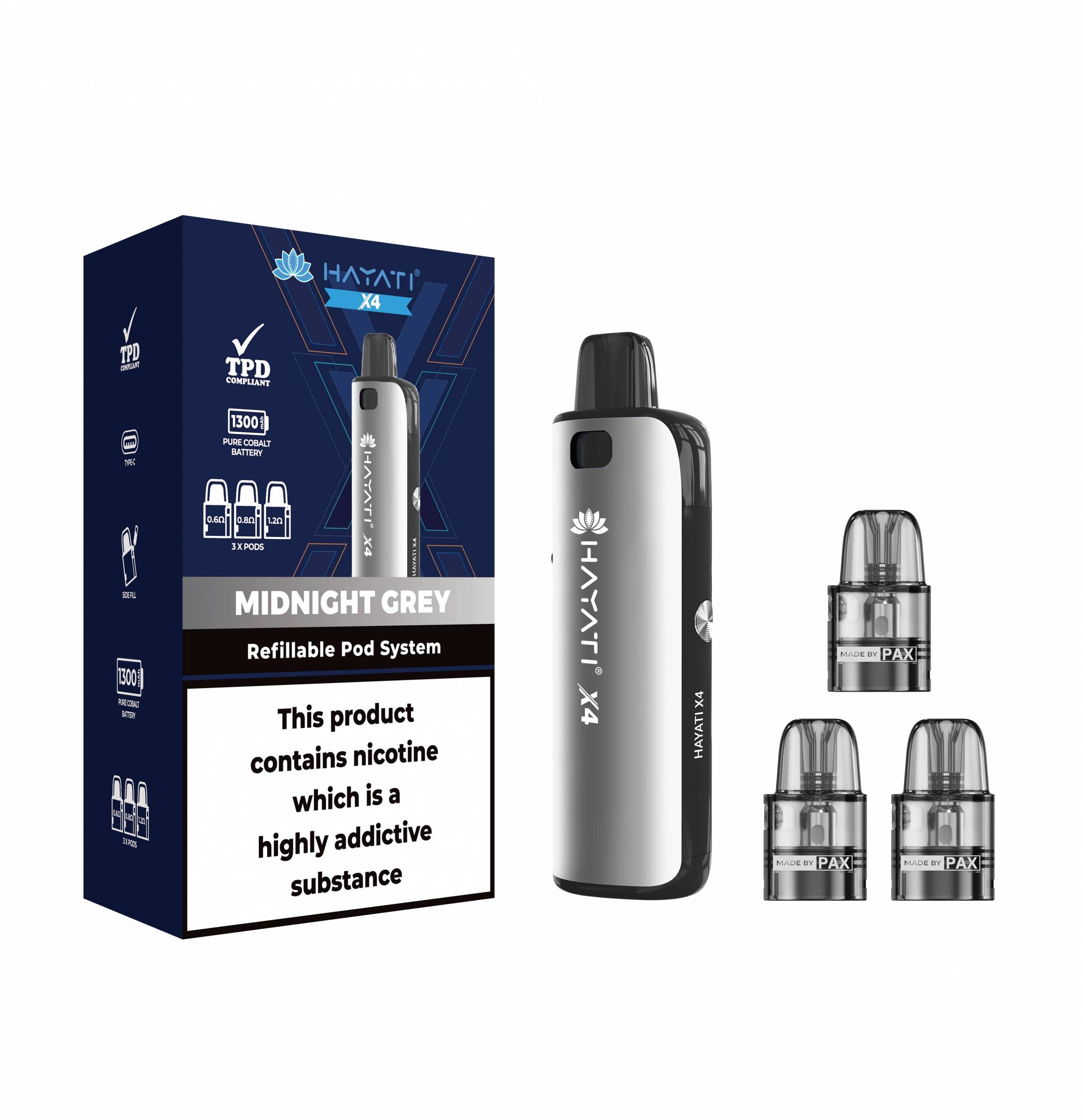 Hayati x4 refillable pod system Midnight grey
