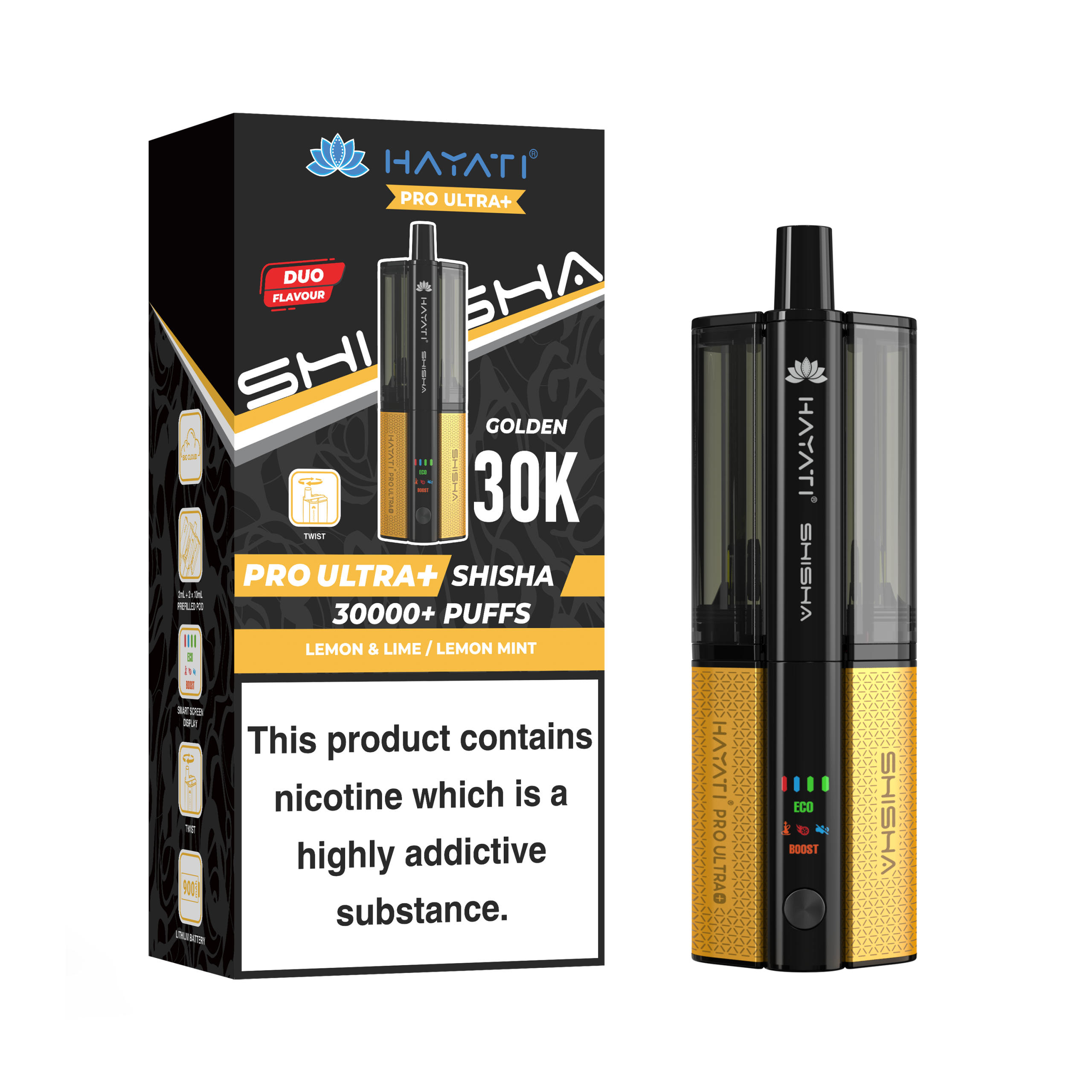 Hayati Pro Ultra Plus Shisha 30K KIT Lemon Lime-Lemon Mint